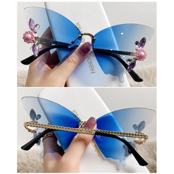 Crystal Butterfly Solbriller Innfatningssolbriller GRÅ BLÅ GRÅ Gray Blue