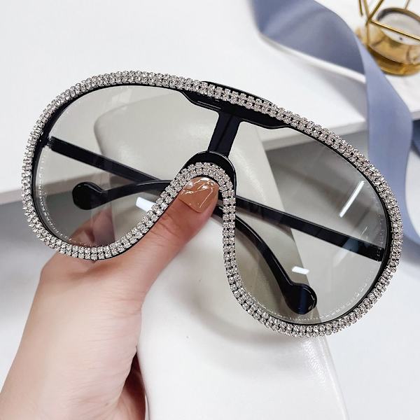 Rhinestone aurinkolasit Ylisuuret sävyt MUSTA HOPEA-KELTAINEN Black Silver-Yellow