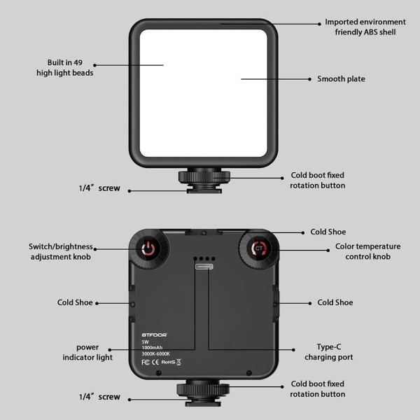 LED-videoljus Kameraljus LADDNINGSVERSION LADDNINGSVERSION Charging Version