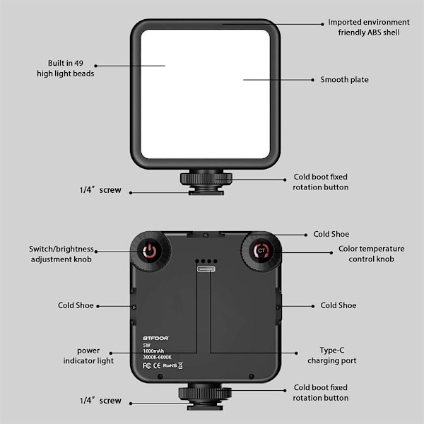 LED Videolys Kameralys LADEVERSJON LADEVERSJON Charging Version