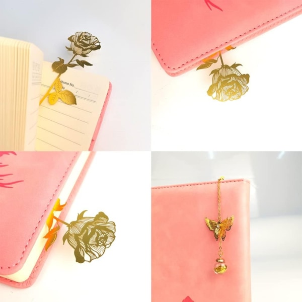 Metallinen Golden Rose Kirjanmerkit Ainutlaatuinen sivumerkki Kukka Kirjanmerkki