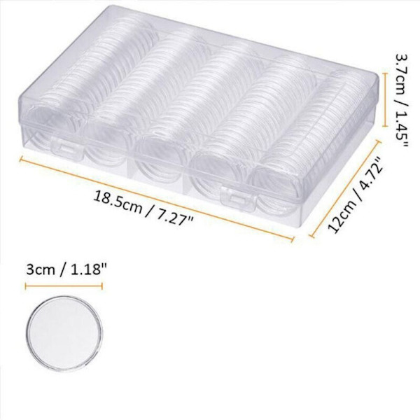 100 STK 30 mm Myntfodral Hållare Myntuppsamlingslåda Case Mynt Transparent