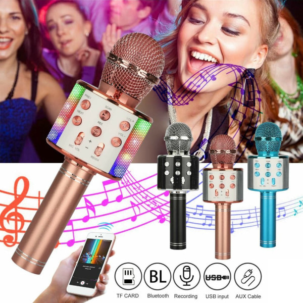 Trådløs karaokemikrofon Bluetooth-høyttaler SØLV silver