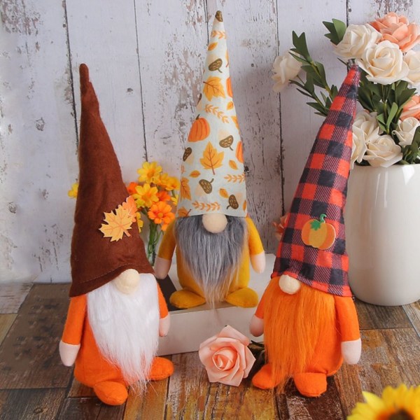 3 kpl Fall Gnomes Pehmokoristeet Autumn Pumpkin Doll A