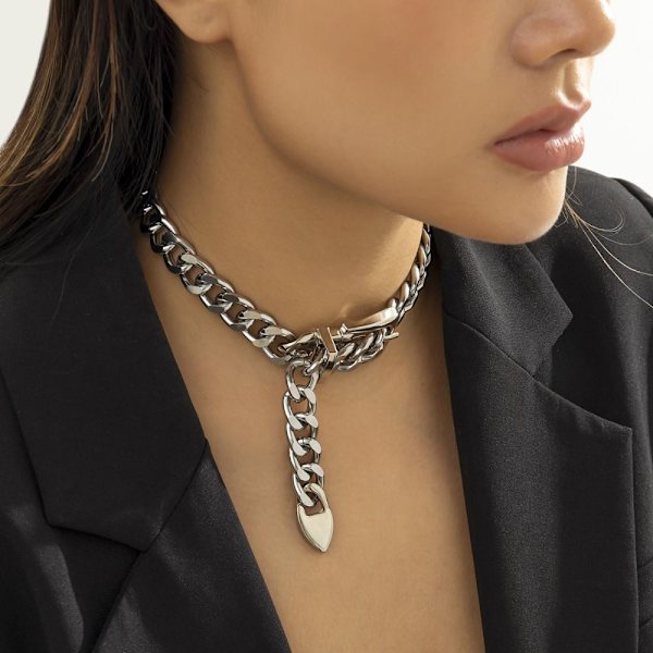 Chunky Choker Halsband Tjock Chain Halsband SILVER silver