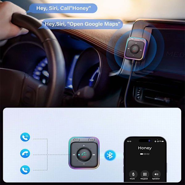 Bluetooth 5.3 biladapter Bluetooth trådløs modtager AUX Black