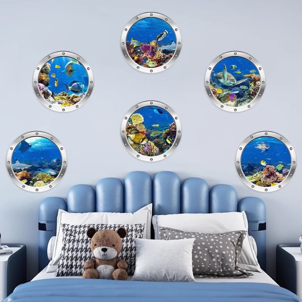 Ocean Animals World Wall Stickers Flyttbare Art Decals 3D Wall