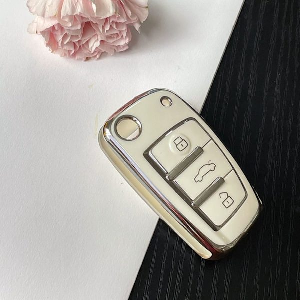 Auton Flip Key Case Key Cover Shell SILVER TRIM-WHITE SILVER Silver Trim-White