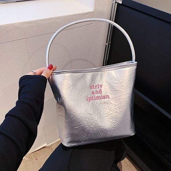 Silver Bucket Bag Kainalolaukku VALKOINEN KIRJAIN white letter-letter