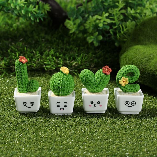 4st Cactus Flower Figurines Cactus Miniatures Micro Landscape 1