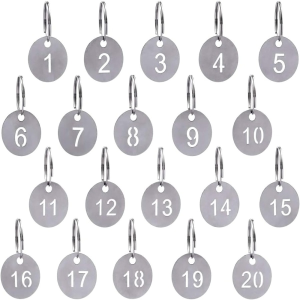 20 Pack Numbers Tags Pyöreä numeroitu avaimenperä