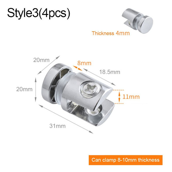 4 stk glasklemme glasbelagte beslag STYLE 3 STYLE 3 Style 3