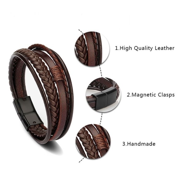 Nahkarannekkeet Punottu köysi Rannekorut RUSKEA MUSTA SOKI brown black buckle-black buckle