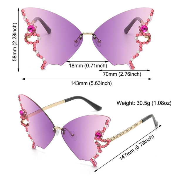 Diamond Butterfly Solglasögon Bling Solglasögon GRADIENT GREY Gradient Grey