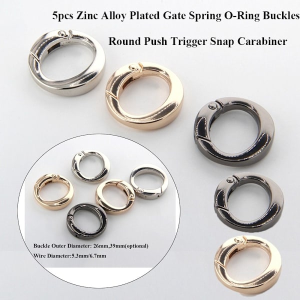 5 stk Spring O-Ring Spænder Karabinhagepunge Håndtasker SORT 26MM Black 26mm