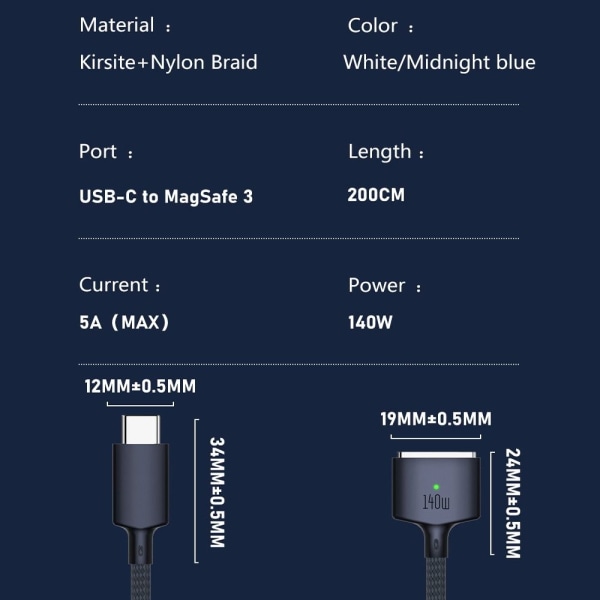 Pikalatauskaapeli USB Type-C - Magsafe 3 WHITE White