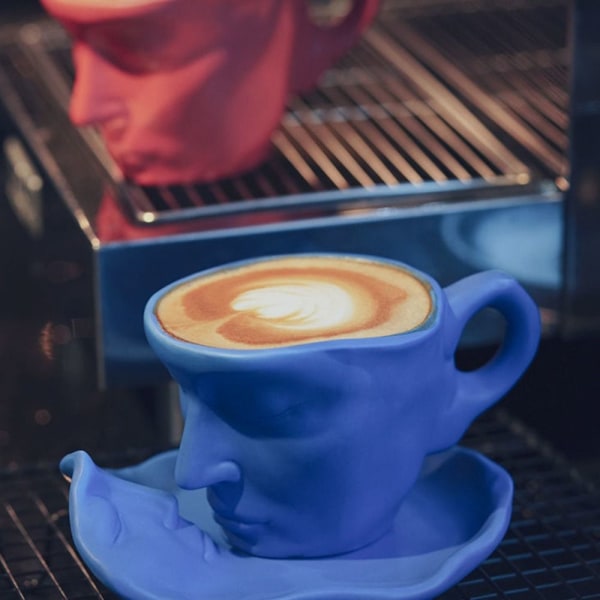 Keramisk krus til menneskeligt ansigt Thinker Coffee Cup BLÅ Blue
