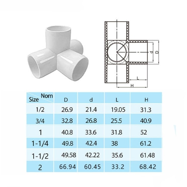 10 stk. 4-vejs PVC-fittings 1'' rørforbindelse Hjørnealbue