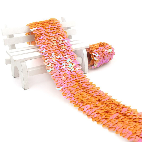 Paljett Spetsband Handdekorerad ORANGE Orange
