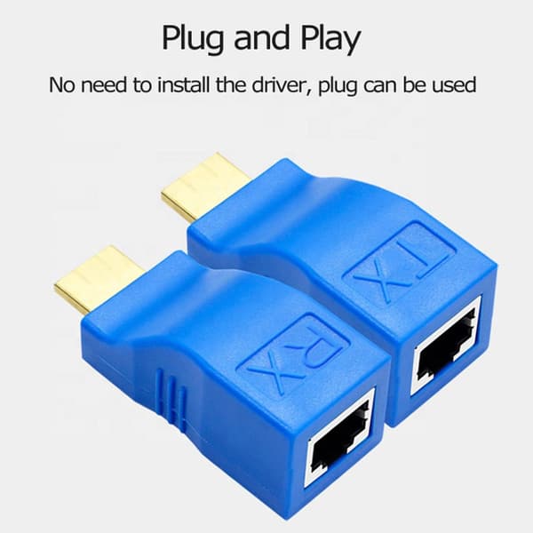 2 stk Ethernet-kabel til HDMI HDMI-forlenger BLÅ Blue