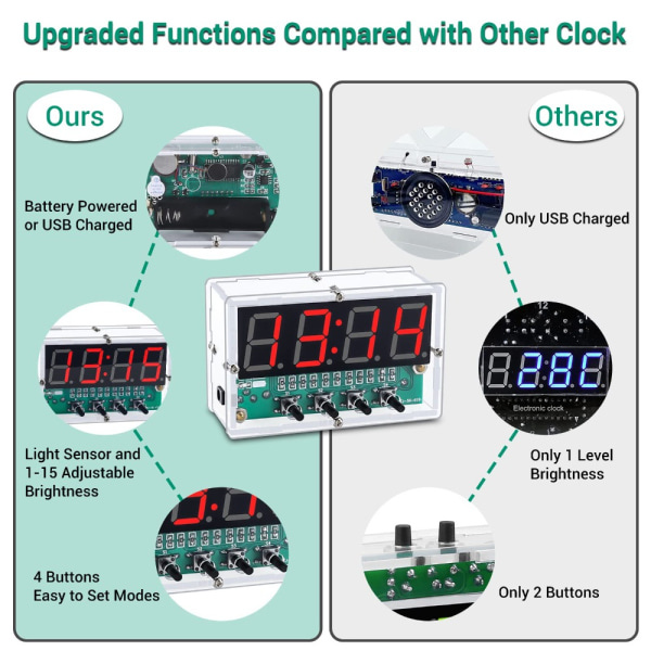 Elektronisk klokkesett 4-sifret digitalt gjør-det-selv-klokkesett DIY-alarm