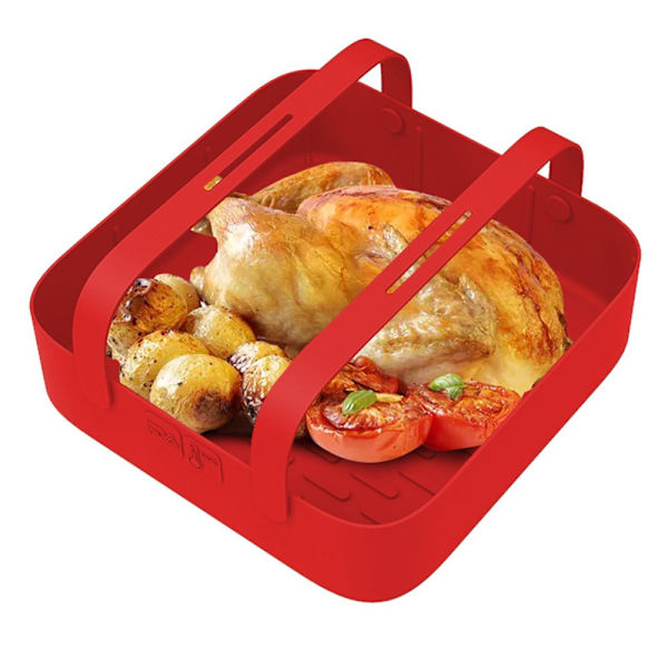 Square Air Fryer silikongryte 8 tommers silikon RØD red