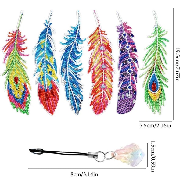 6 kpl / set Feather Bookmark Diamond painting Kirjanmerkki 03 03 03