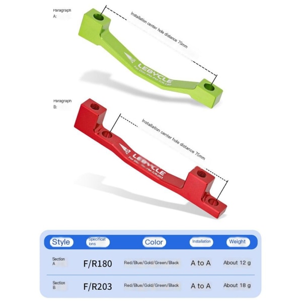 Terrengsykkel Hydraulisk skivebremsecaliper GRØNN 180MM Green 180mm