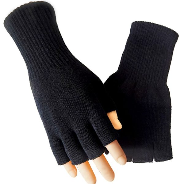 Stickade Handskar Lång Vante SVART Black