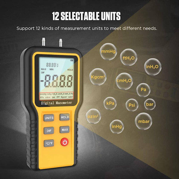 Manometer Professionelt lufttryksmåler Digitalt manometer