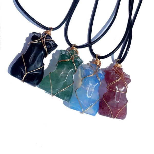 Natural Crystal kvinnors kropp modell halsband hänge blå