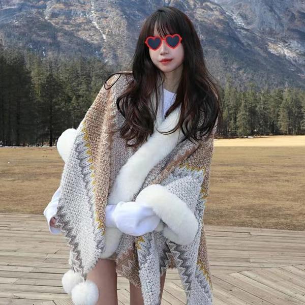 Mongolsk Poncho Cardigan kvast Sjal ABRIKOS apricot