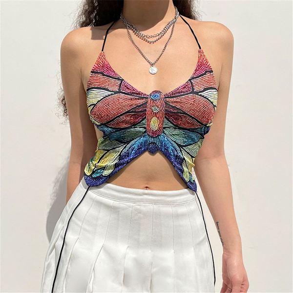 Tie Up Camis Butterfly Shape Backless Sexy Crop Top