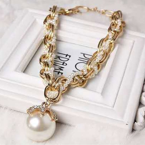 Crystal Dam Pearl Chain Choker Collar GULD Gold