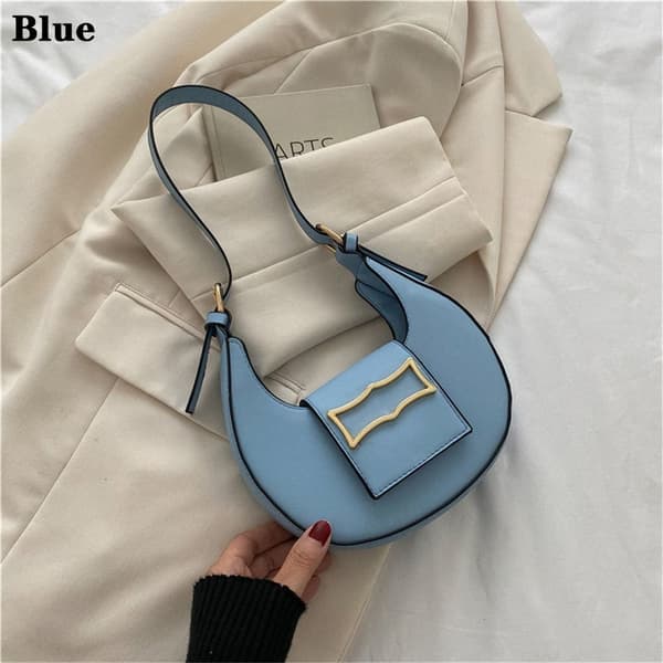 Mode Dam Monn Form Enkel Solid Metal Spänne Axelväska blue