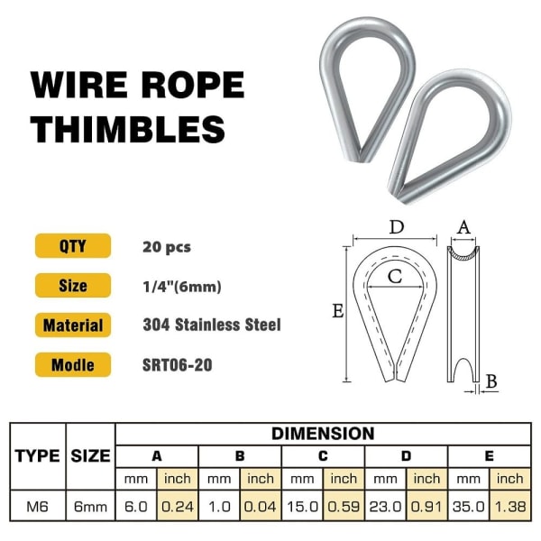 20 stk Wire Rope Thimbles Rope Thimble Rigging Thimbles Ring