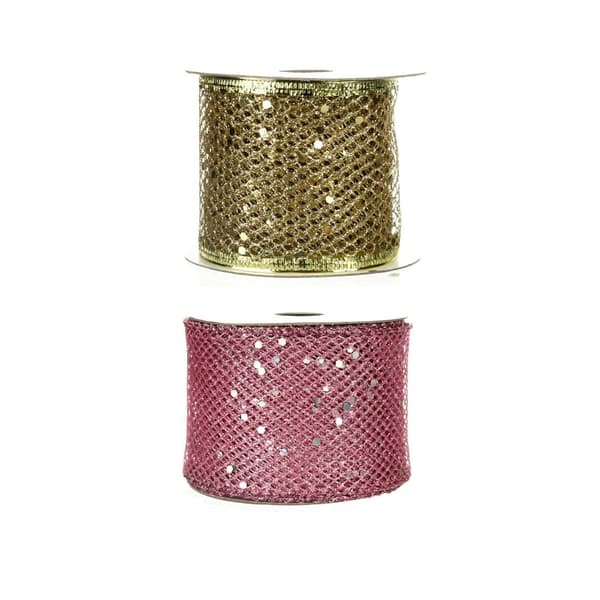 Glitter Wired Ribbon Glitter Mesh Guld Tyll