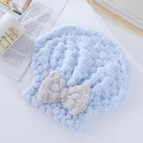 Bowknot Dry Hair Hat Kuiva Hiuspyyhe SININEN blue