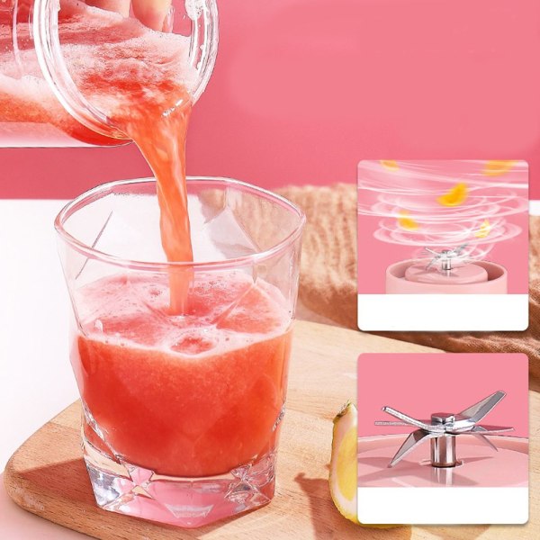 Juice Blender Electric Frukt Juicer USB Oppladbar rosa