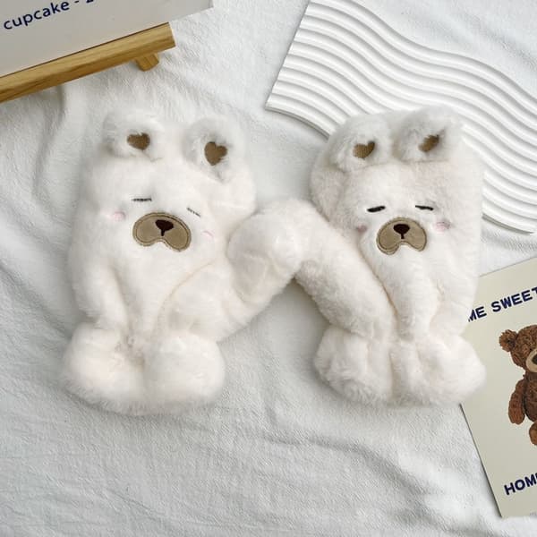 Cartoon Bear Votter Vinterhansker HVIT white