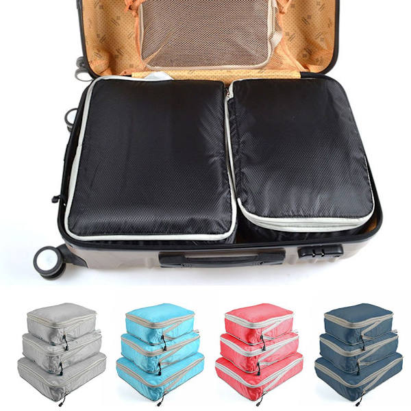 3 STK Rejseopbevaringspose Komprimerbar emballage SORT black