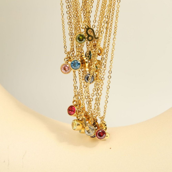 Zodiac Dobbelt anheng Halskjede Birthstone anheng VÆREN VÆREN Aries