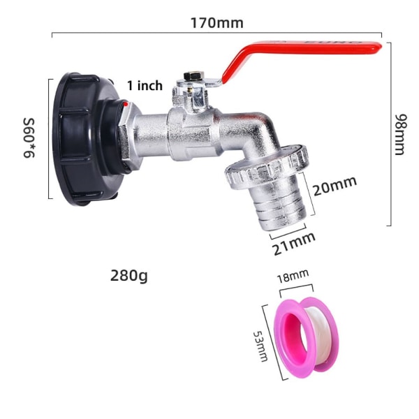 1/2" 3/4" IBC-säiliön tyhjennyshanan sovittimen liitin S60X6 puutarhahanan vaihto 1