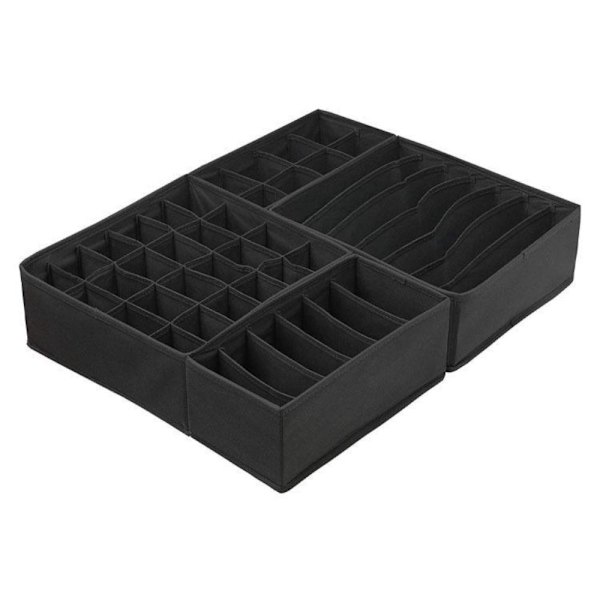 4 STK Skuff Organizer Oppbevaringsboks SORT Black