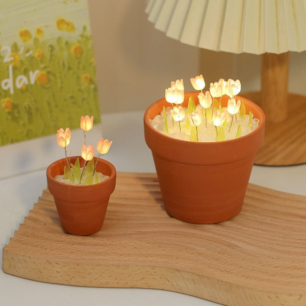 DIY Tulip Natlampe i potte Bordlampe PINK 5 TULIPAN BLOMST 5 Pink 5 tulip flower-5 tulip flower