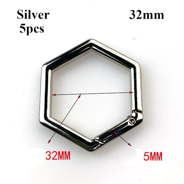 5stk Fjær Hexagon-Ring Spenner Karabin SORT 32MM Black 32mm