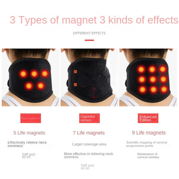 Nakkestøtte Belte Nakkemassasjeapparat SORT 5 MAGNETER 5 MAGNETER Black 5 magnets-5 magnets