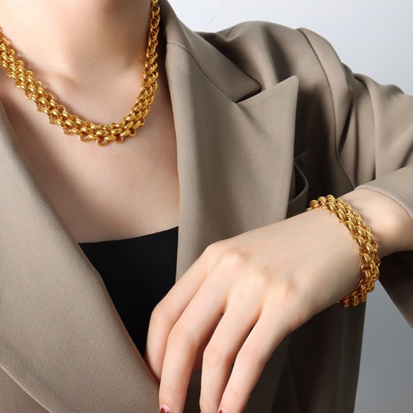 Overdrevet halskjede Trendy kule kvinner halskjede armbånd GULL Gold Bracelet-Bracelet