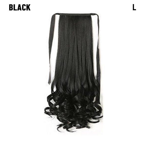 38-58 cm Medium Lång Peruk Wrap Around Hästsvans SVART L black L