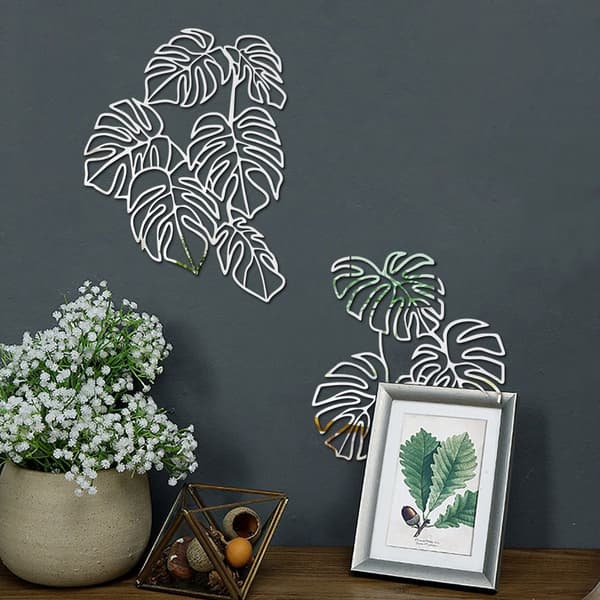 1 Set 3D Wall Stickers Hollow Line Leaf SILVER silver